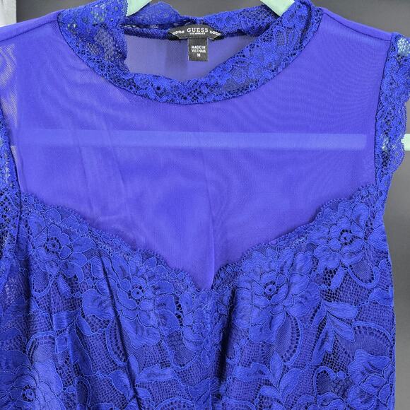 Guess womens Y2K fairy lace overlay top  blue Size large Party Festival Office - Picture 3 of 8